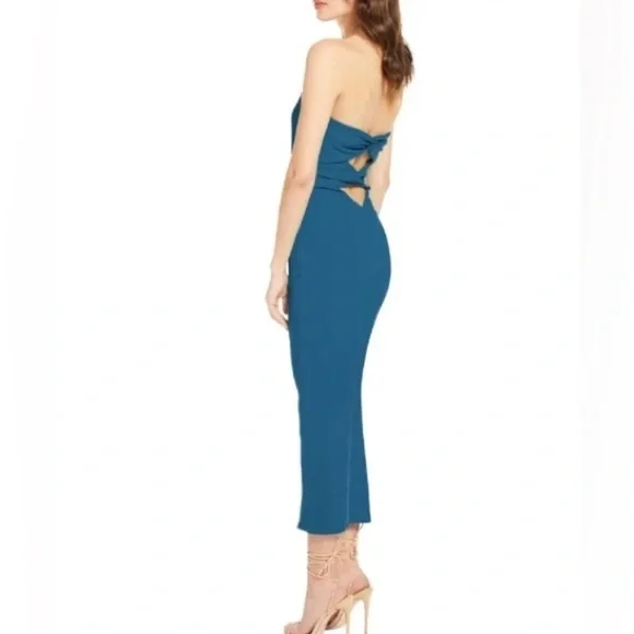 NWT Katie May DARK TEAL Ashun STRAPLESS Ruched Back CUTOUT Slit MIDI DRESS M - Picture 8 of 8